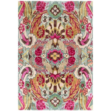 Katherine Carnaby Historia Modern Botanical Floral Thangka Metallic Shimmer High-Density Smooth Soft-Touch Handmade Viscose Sage/Fuchsia/Mustard/Cream/Peach Rug-Asiatic Carpets-Rug Love - The Most Loved Rug Store